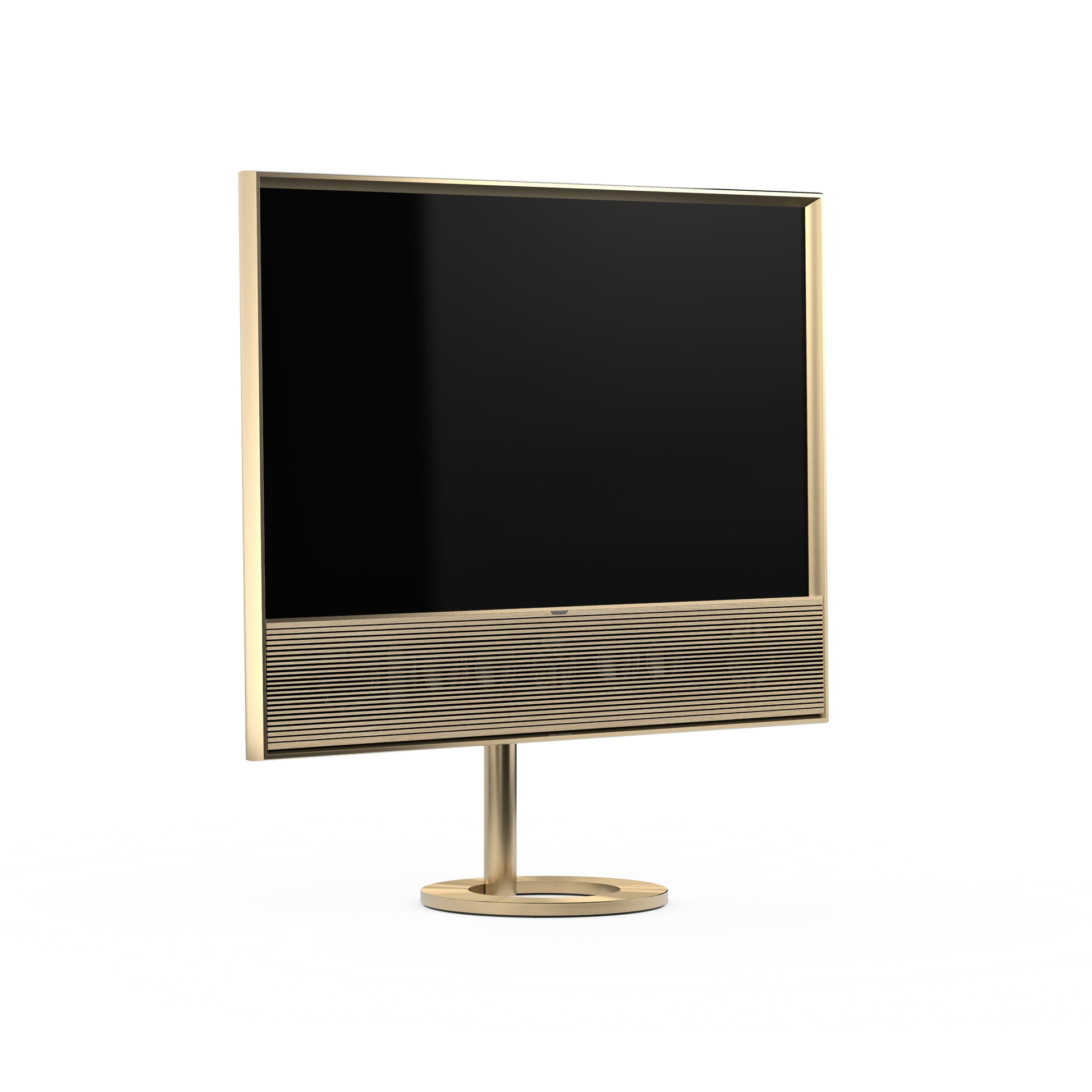 Bang & Olufsen BeoVision Contour mit Holzcover passend zum goldfarbenen Rahmen