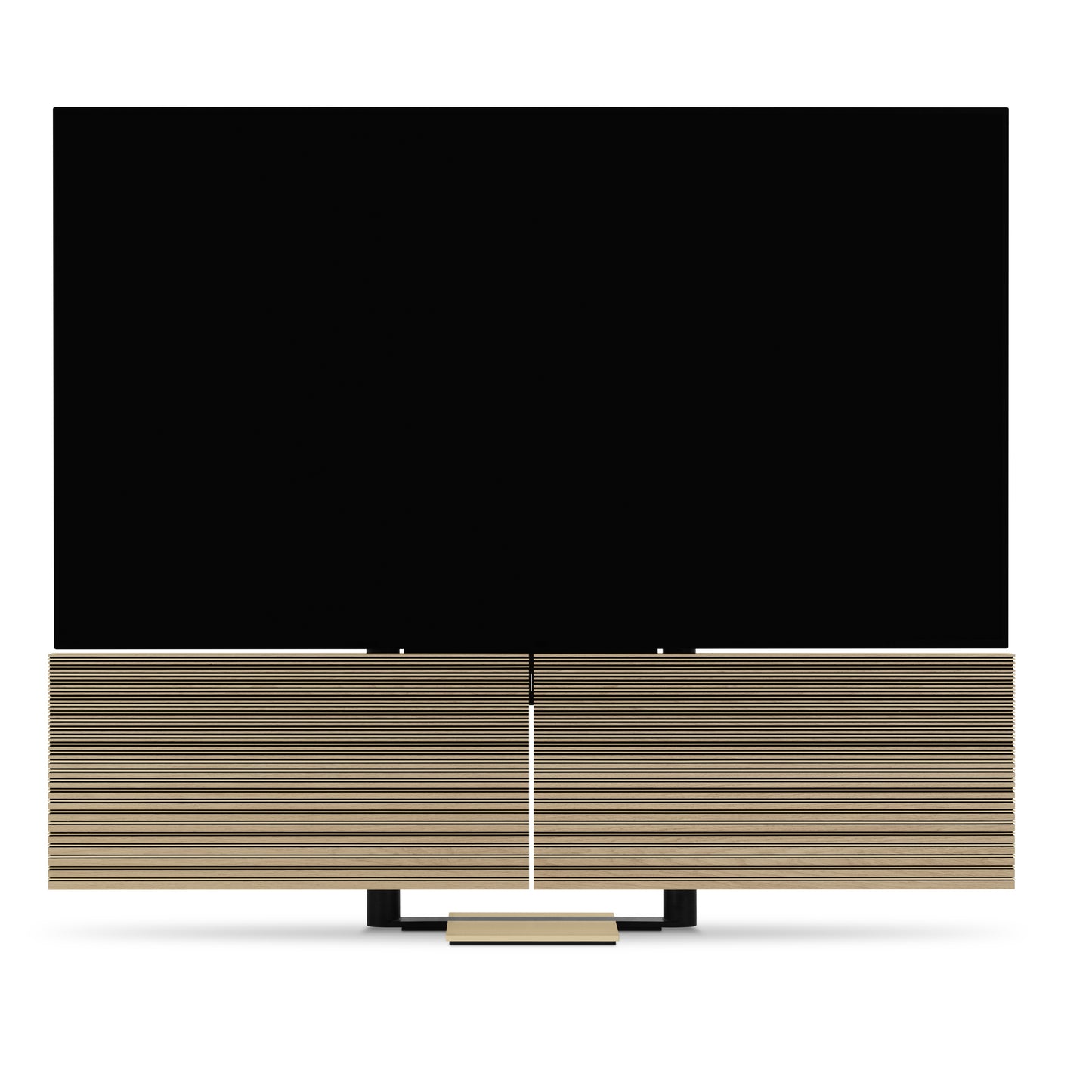 BeoVision Harmony mit geöffnetem Sound Center in Gold Tone