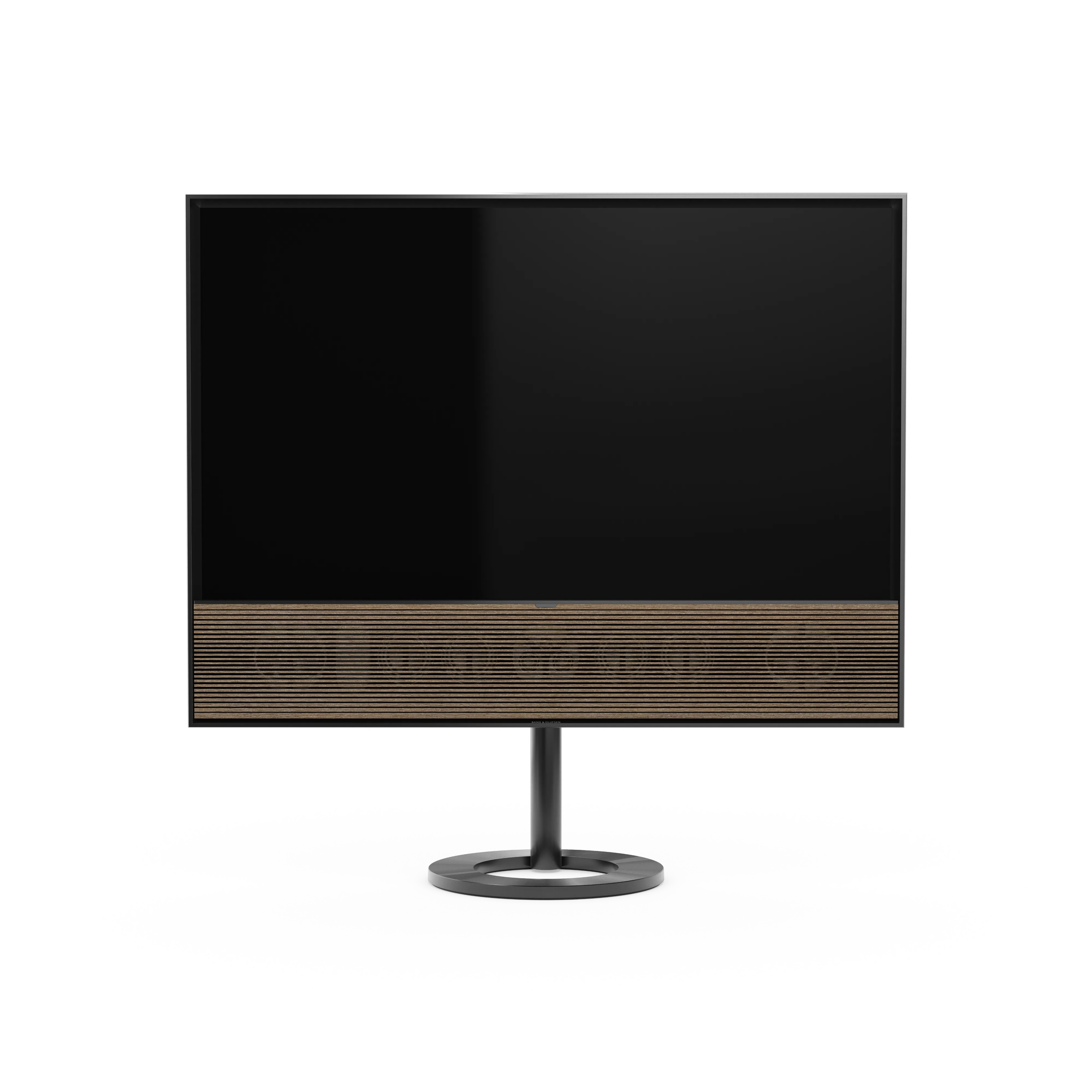 Bang & Olufsen, Beovisin Contour in black anthracite mti Holzabdeckung in smoked oak auf Floor Stand
