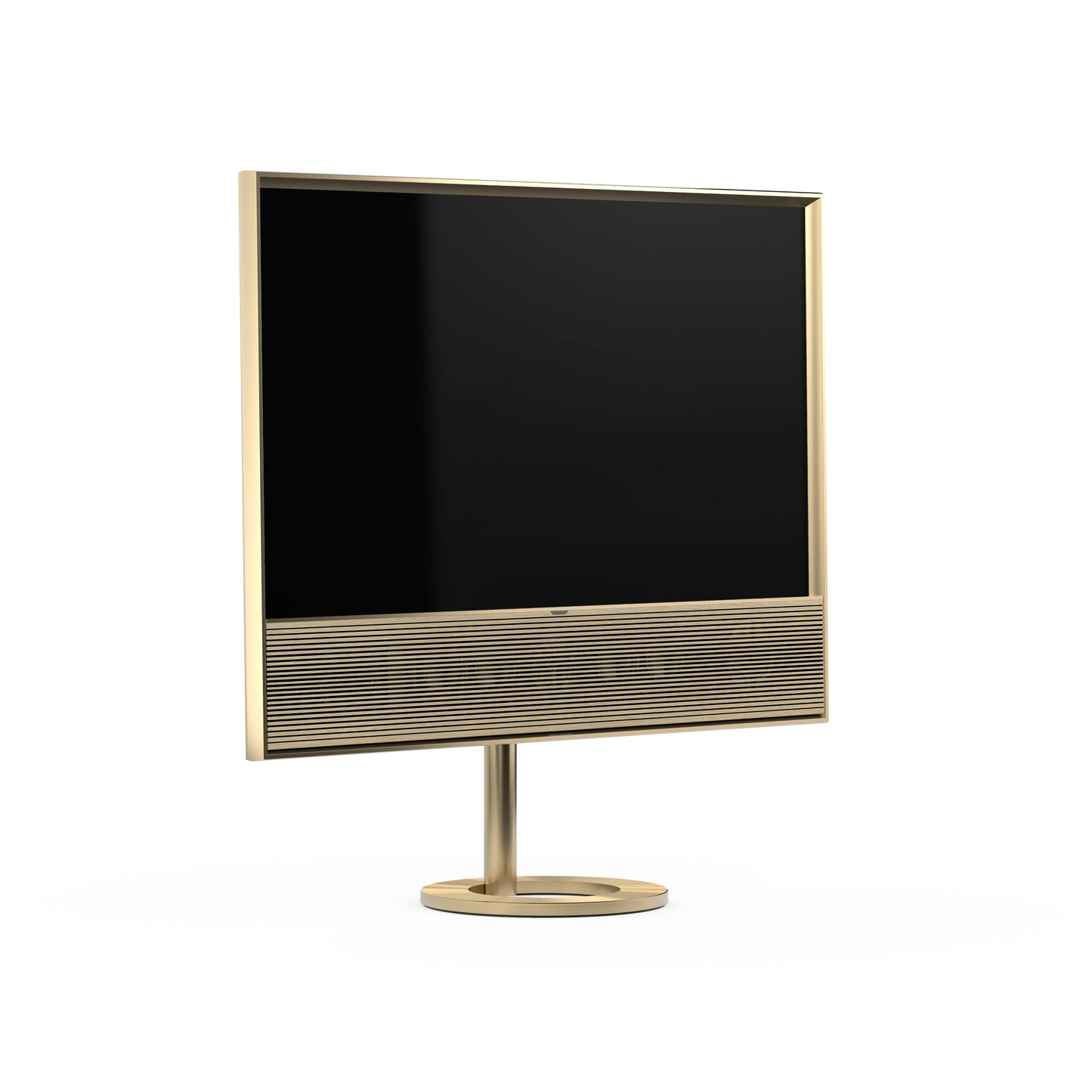 Bang & Olufsen, B&O, Beovision Contour Gold Tone mti Holzabdeckung in light oak auf Bodenstandfuß - Seitliche Ansicht vorn
