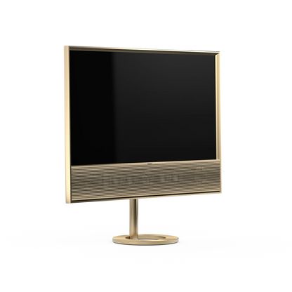 Bang & Olufsen, B&O, Beovision Contour Gold Tone mti Holzabdeckung in light oak auf Bodenstandfuß - Seitliche Ansicht vorn