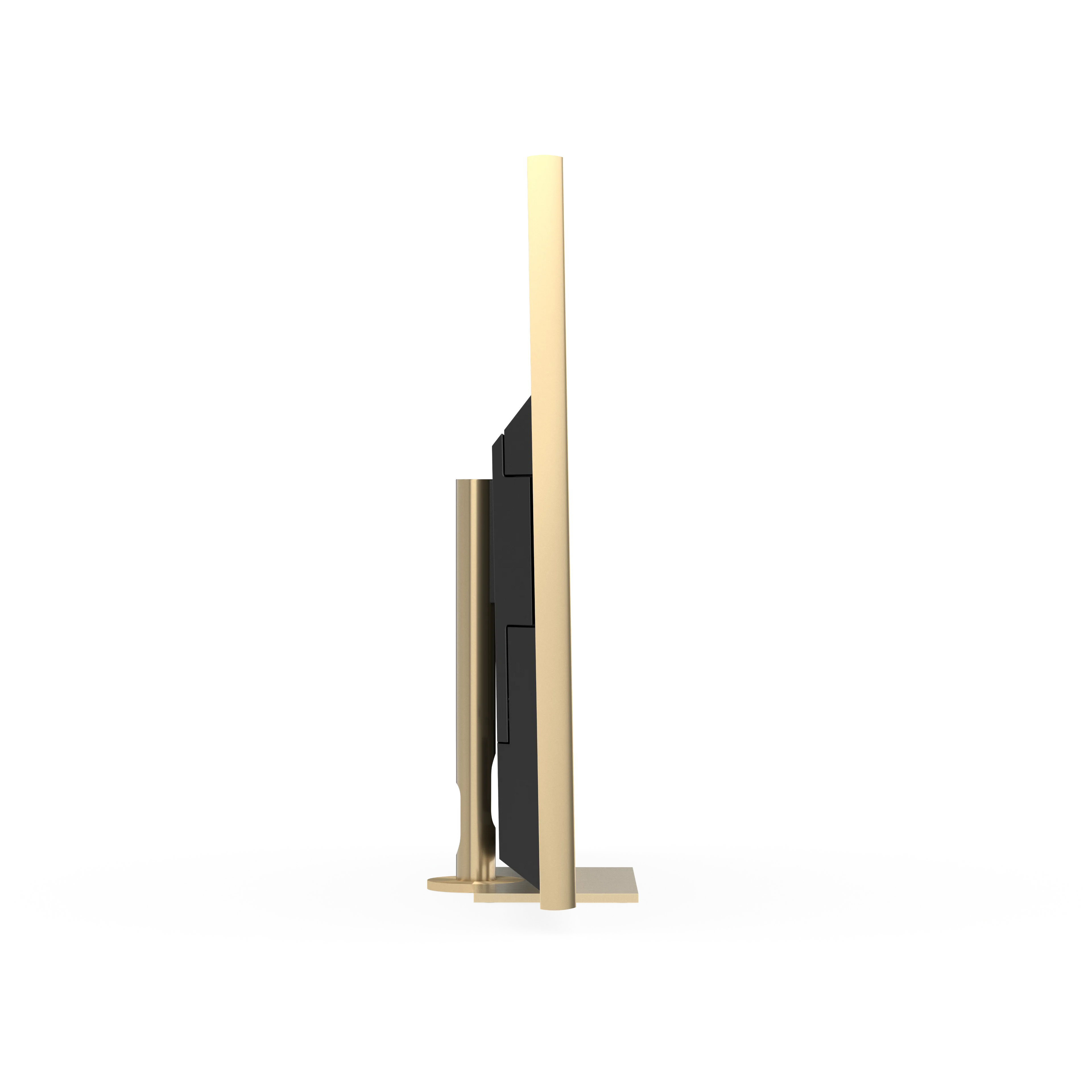 Bang & Olufsen, B&O, Beovisin Contour Gold Tone mti Holzabdeckung in light oak auf Table Stand - seitlichen Ansicht