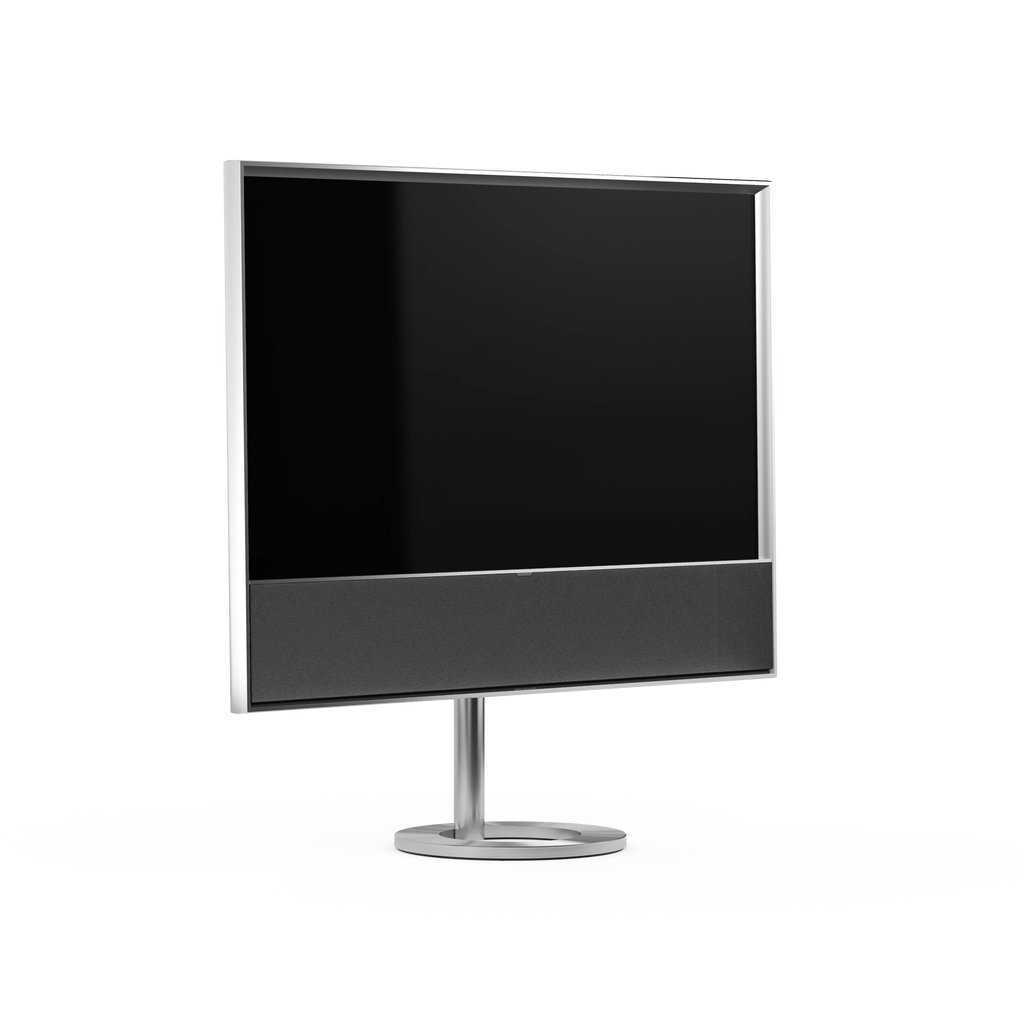 Bang & Olufsen Beovision Contour in silber mit Stoffcover auf Bidnestandfuß