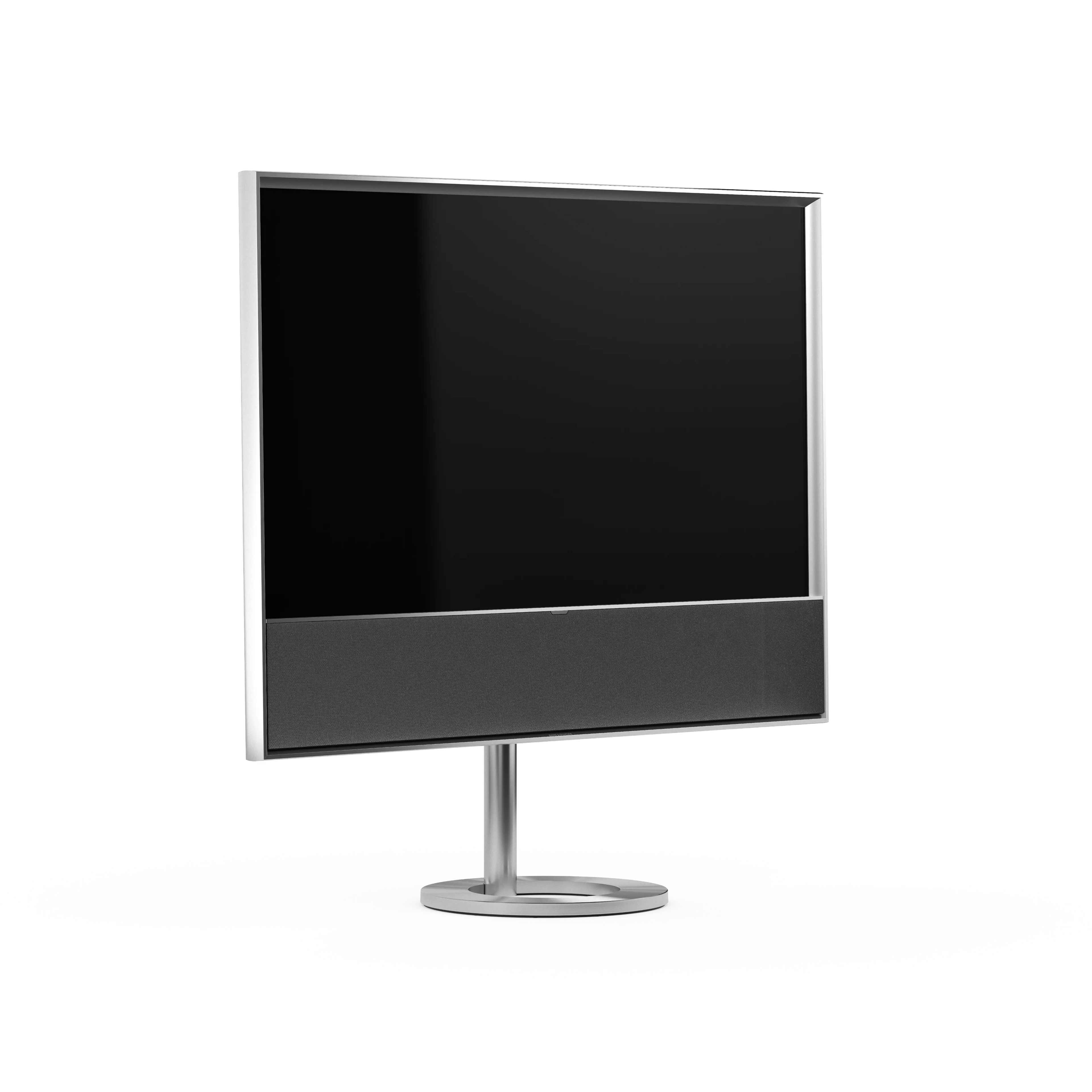 Bang & Olufsen Beovision Contour in silber mit Stoffcover auf Bidnestandfuß