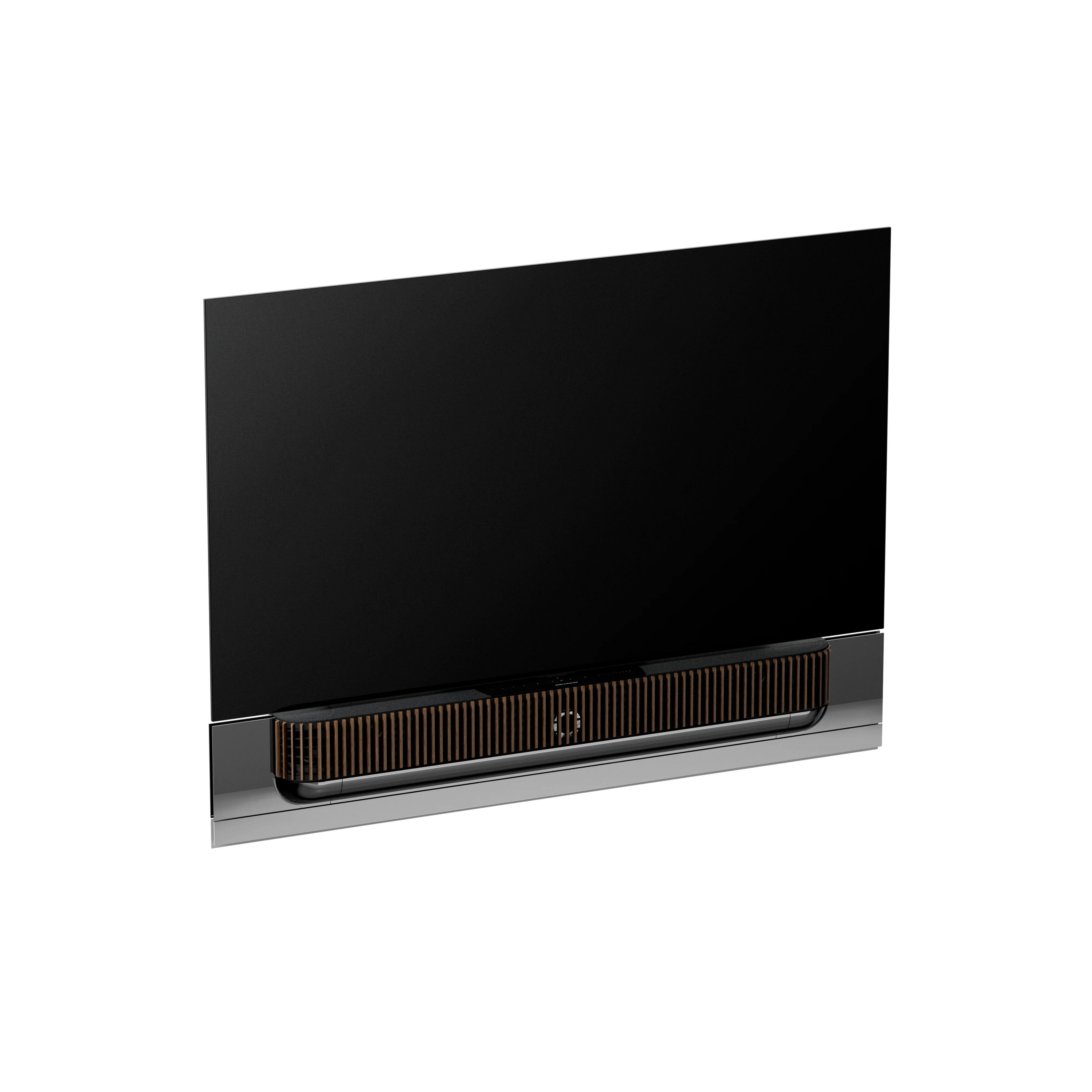 Bang & Olufsen, B&O, Beovision Theatre 65 Zoll Bolack Anthracite mit Holzabdeckung in Dark Oak an Wandhalterung