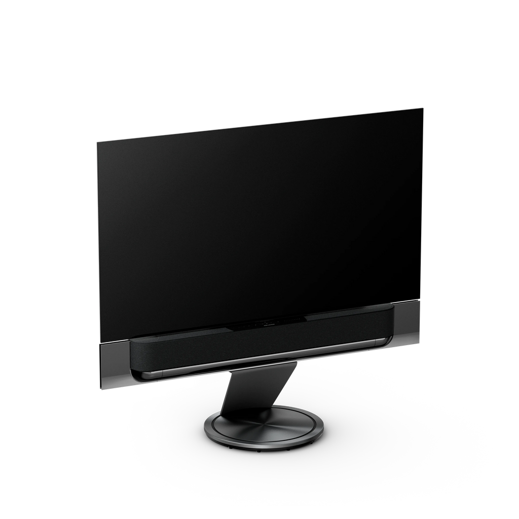 Bang & Olufsen, B&O, Beovision Theatre 65 Zoll Black Anthracite mit Stoffabdeckung auf Bodenstandfuß