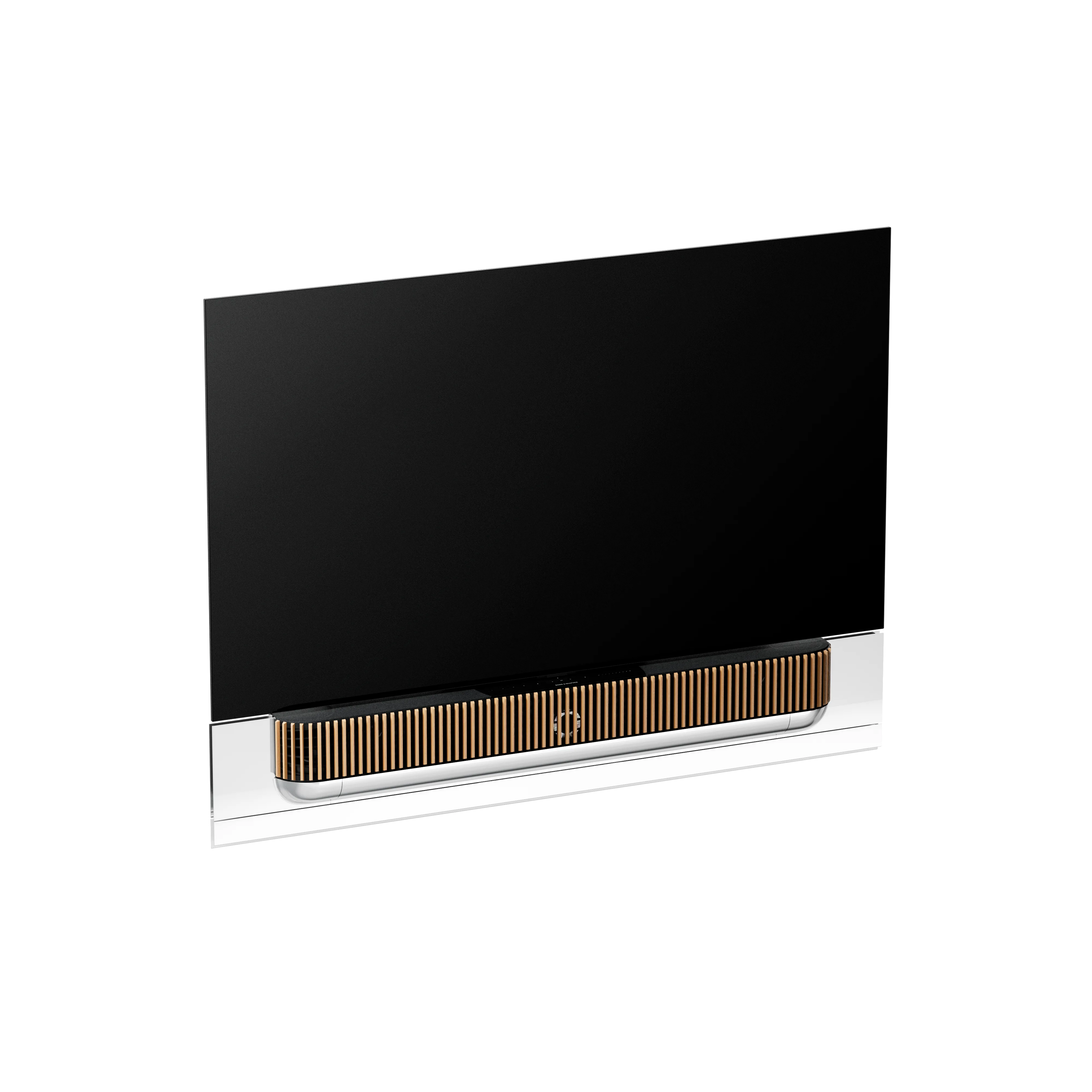 Bang & Olufsen, B&O, Beovision Theatre 65 Zoll in silber mit Holzcover aus Eichenholz an Wandhalterung