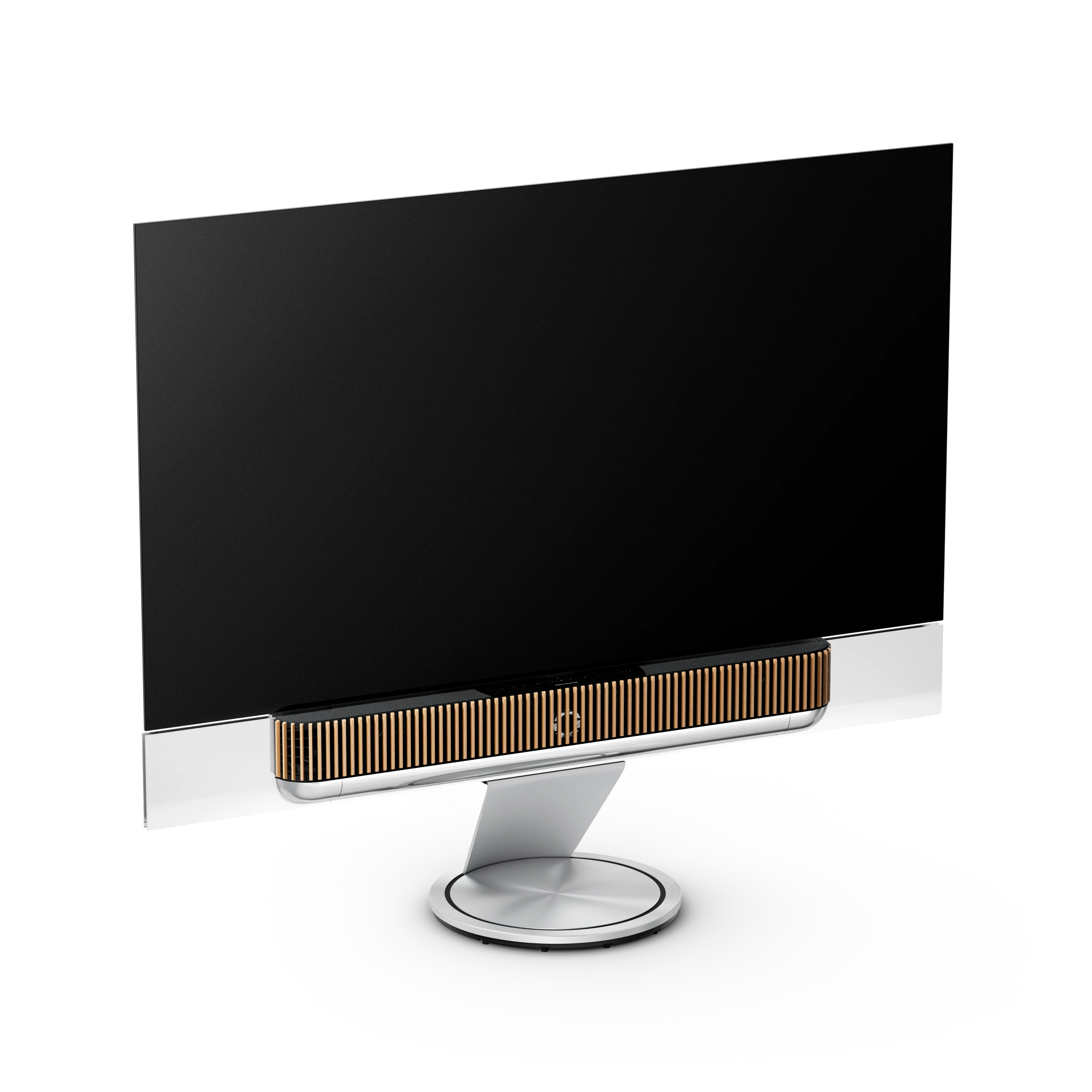 Bang & Olufsen, B&O, Beovision Theatre 77 Zoll in silber mit Holzcover aus Eiche auf Bodenstandfuß