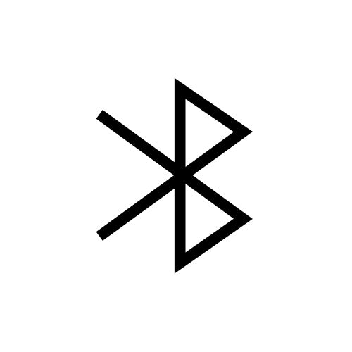 Minimalistisches Bluetooth-Symbol in Schwarz auf weißem Hintergrund. Das grafische Icon kennzeichnet die drahtlose Konnektivität für schnelles Audiostreaming, die Kopplung von Mobilgeräten und die App-Steuerung bei Bang & Olufsen Produkten.