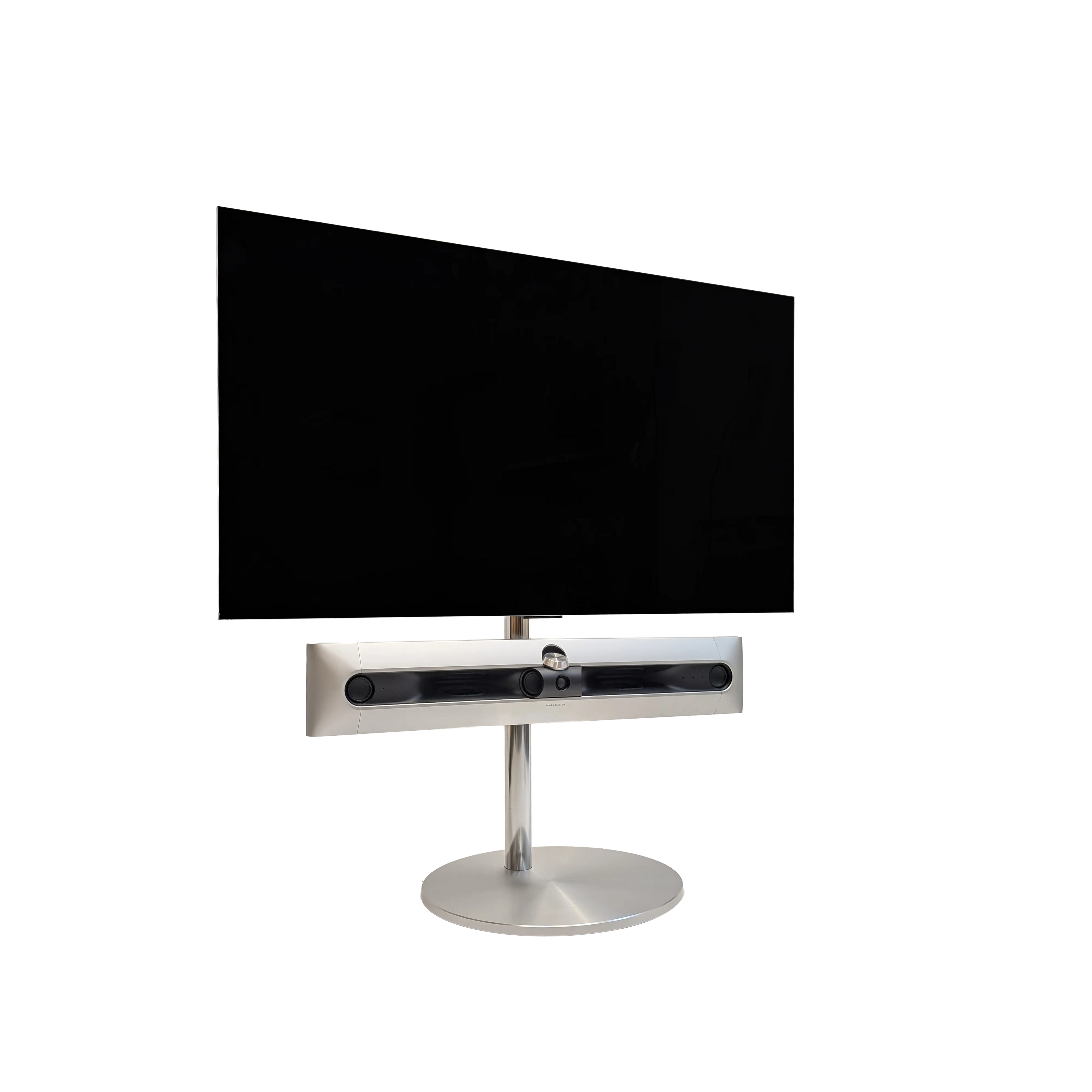 Beosound Premiere von Bang & Olufsen in silber auf einem Bodenstandfuß von stb brackets
