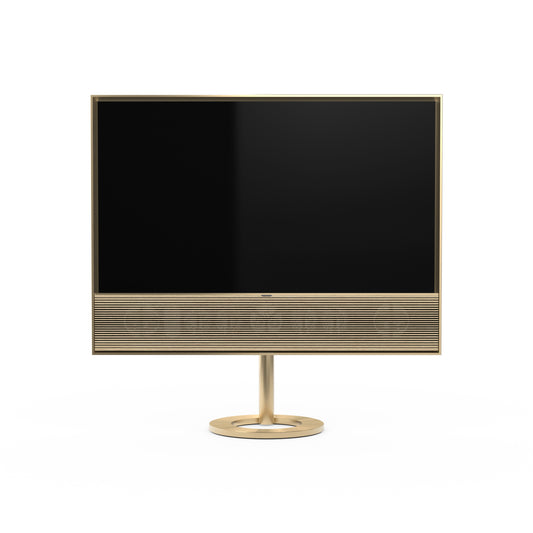 B&O Beovision Contour 48 Zoll Gold Tone - auf Bodenstandfuß mit light oak Cover - frontal