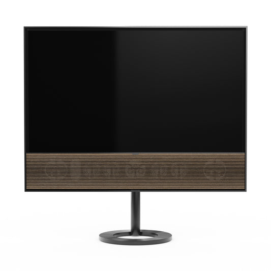 B&O Bang & Olufsen Beovision Contour in 55 Zoll in Black Anthracite Dark oak Cover auf Bodenstandfuß - Ansicht von vorn