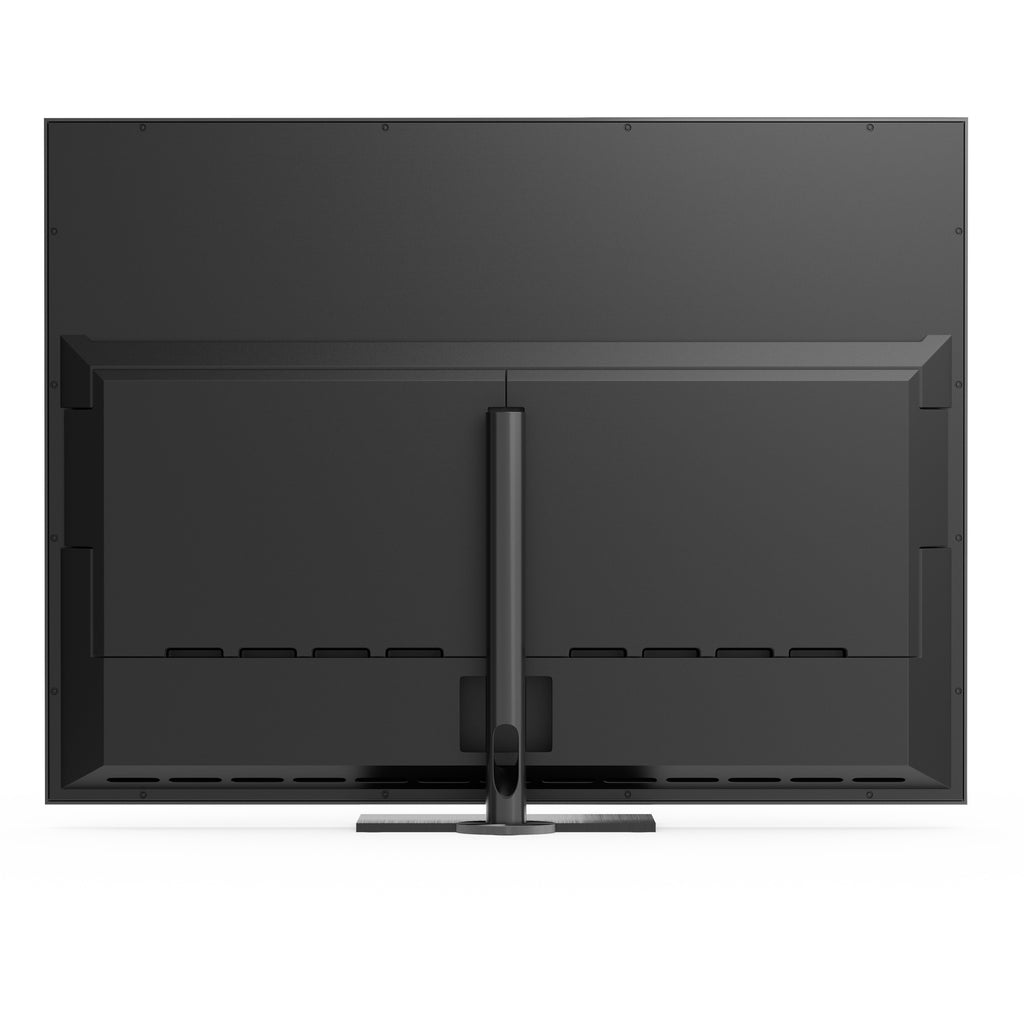 B&O Beovision Contour 48 Zoll Black Anthracite - auf Tischstandfuß  mit smoked oak Cover - hintere Ansicht 