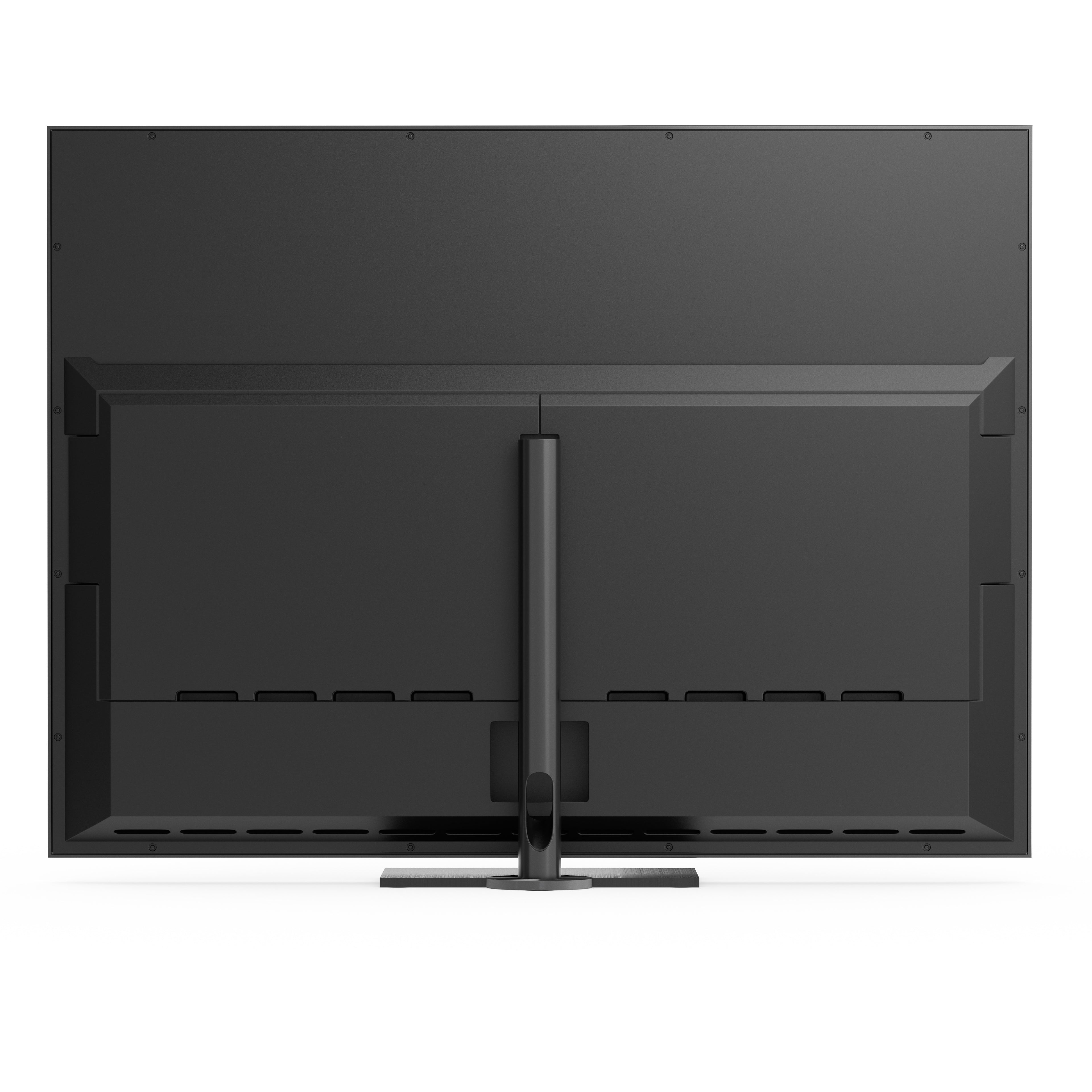 B&O Beovision Contour 48 Zoll Black Anthracite - auf Tischstandfuß  mit smoked oak Cover - hintere Ansicht 