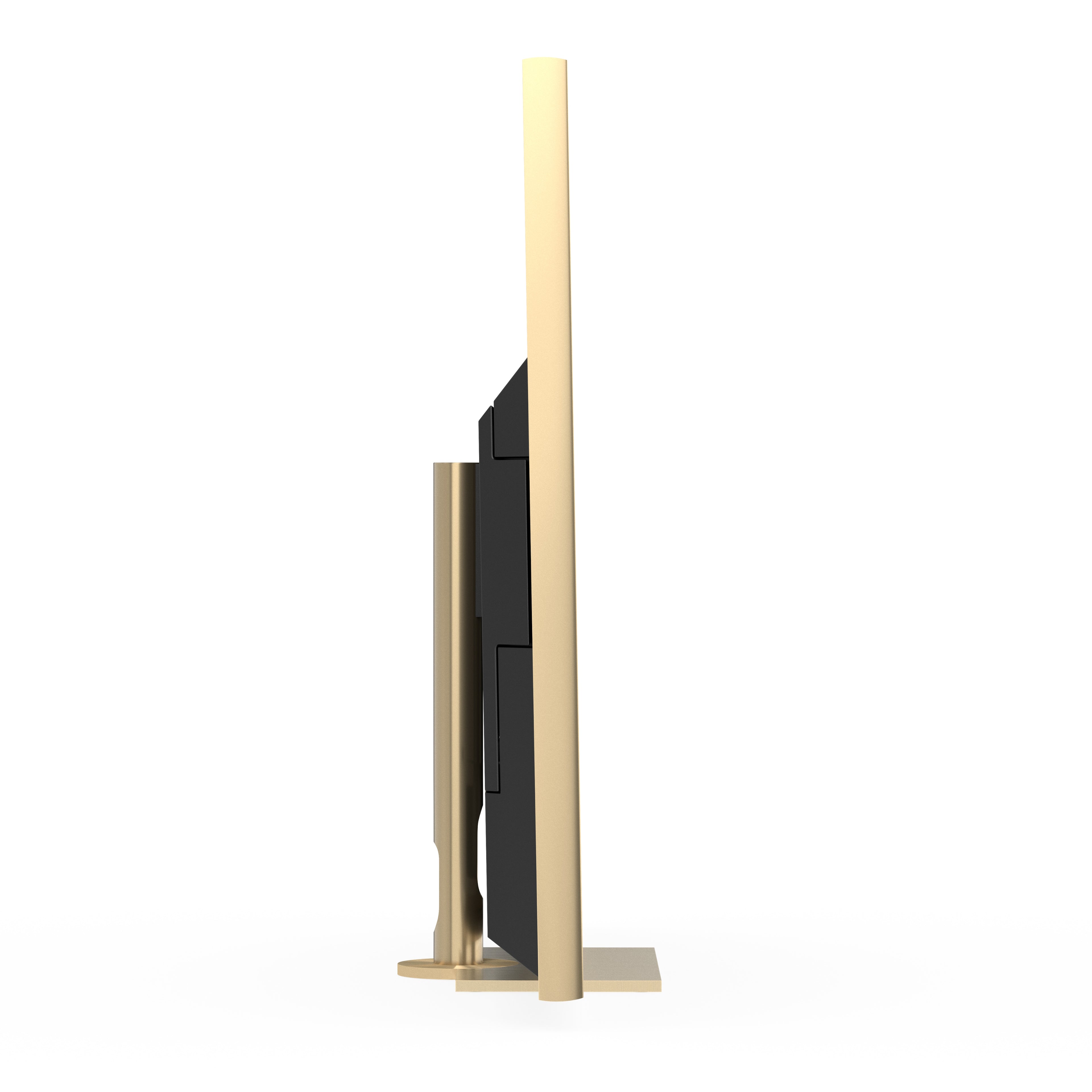 B&O Beovision Contour 48 Zoll Gold Tone - auf Tischstandfuß mit light oak Cover - von der Seite