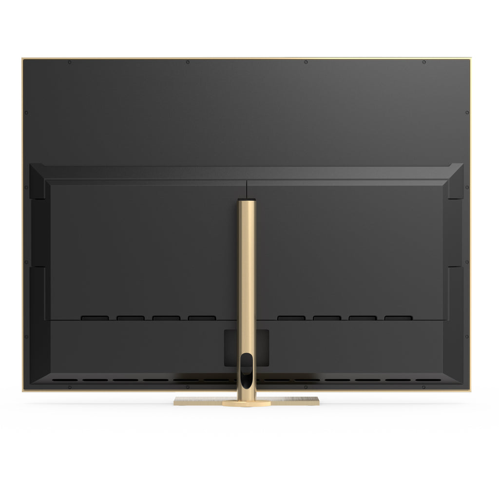 B&O Beovision Contour 48 Zoll Gold Tone - auf Tischstandfuß mit light oak Cover - von hinten