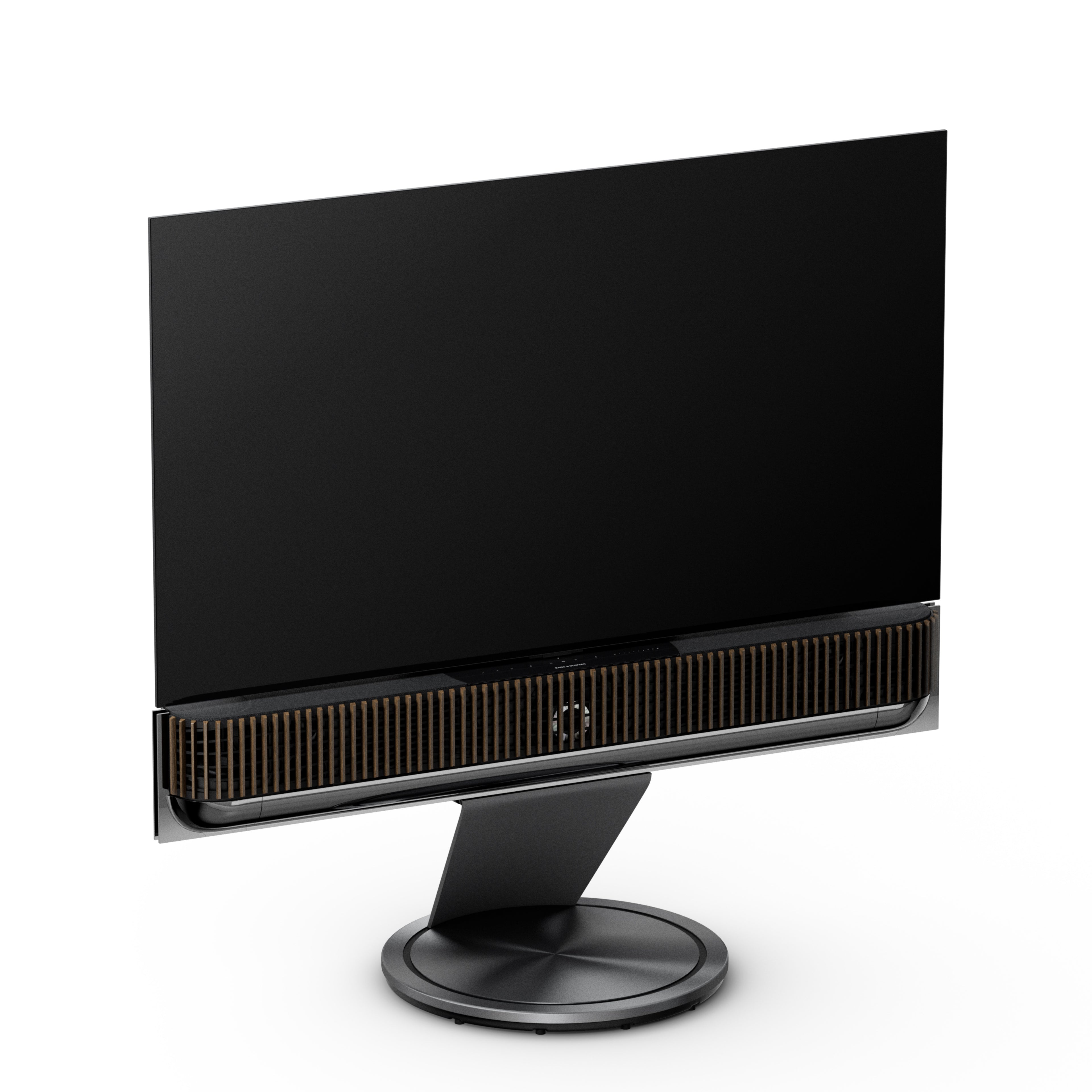 Bang & Olufsen Beovision Theatre 55 Zoll in black anthracite mit Cover in dark oak auf Motorbodenstandfuß