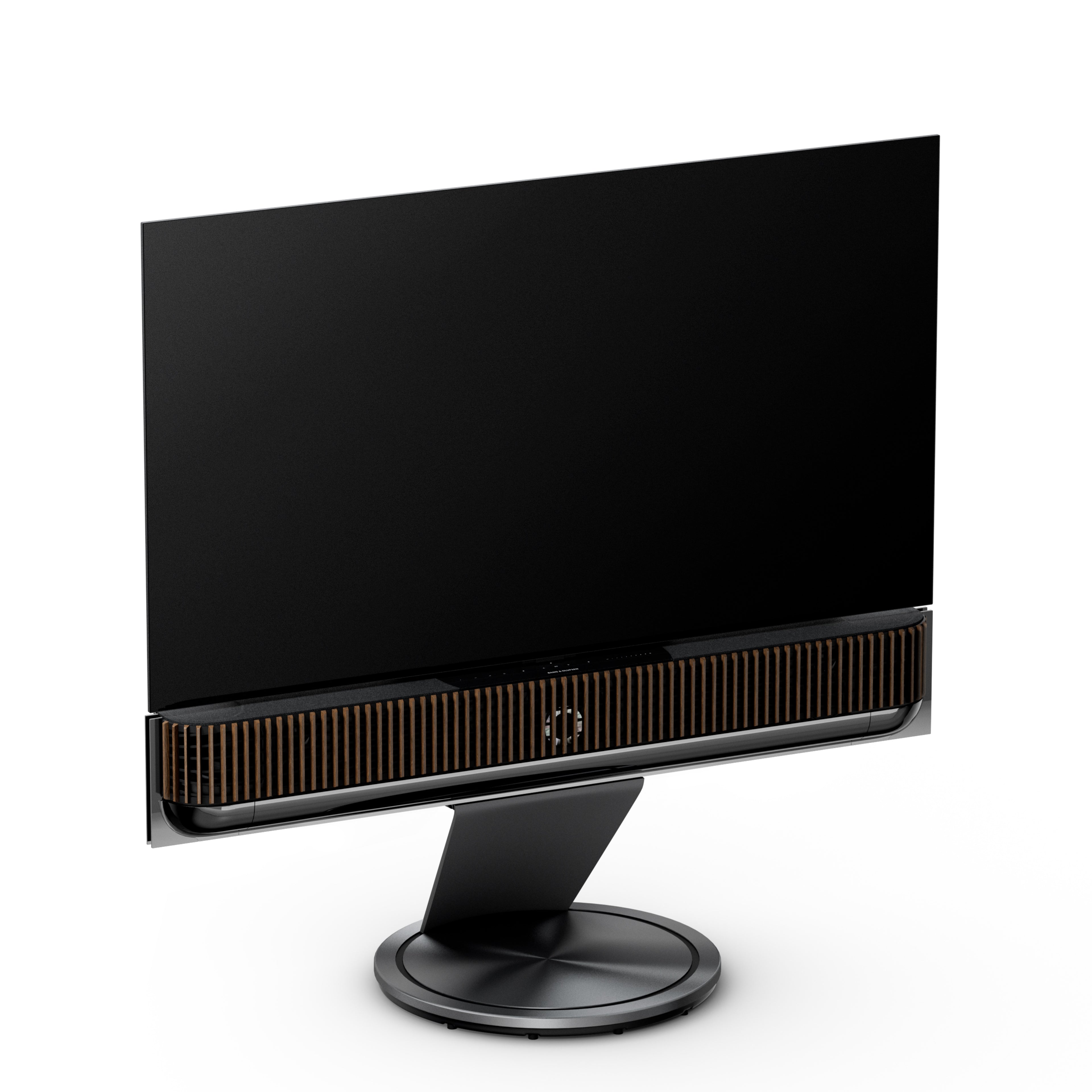 Bang & Olufsen Beovision Theatre 55 Zoll in black anthracite mit Cover in dark oak auf Motorbodenstandfuß