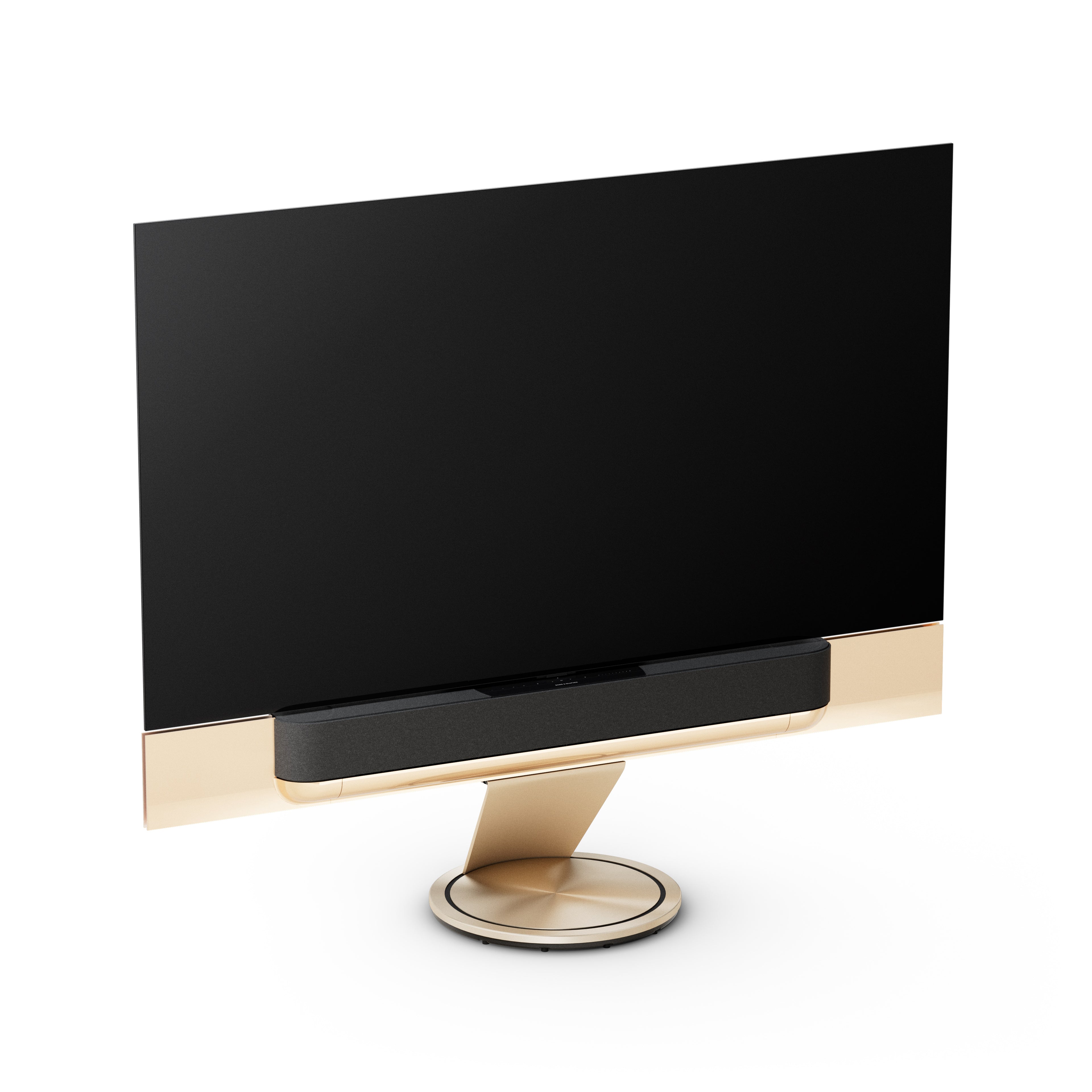 B&O Beovision Theatre 77 Zoll mit Cover in grey melange auf Bodenstandfu