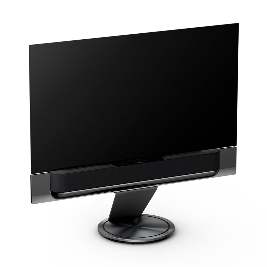 Bang & Olufsen Beovision Theatre 65 Zoll in black anthracite mit Cover in grey melange auf Bodenstandfuß